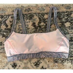 Lululemon Y Flow Pink Gray Patterned Sports Bra Size 8 Gym Training
